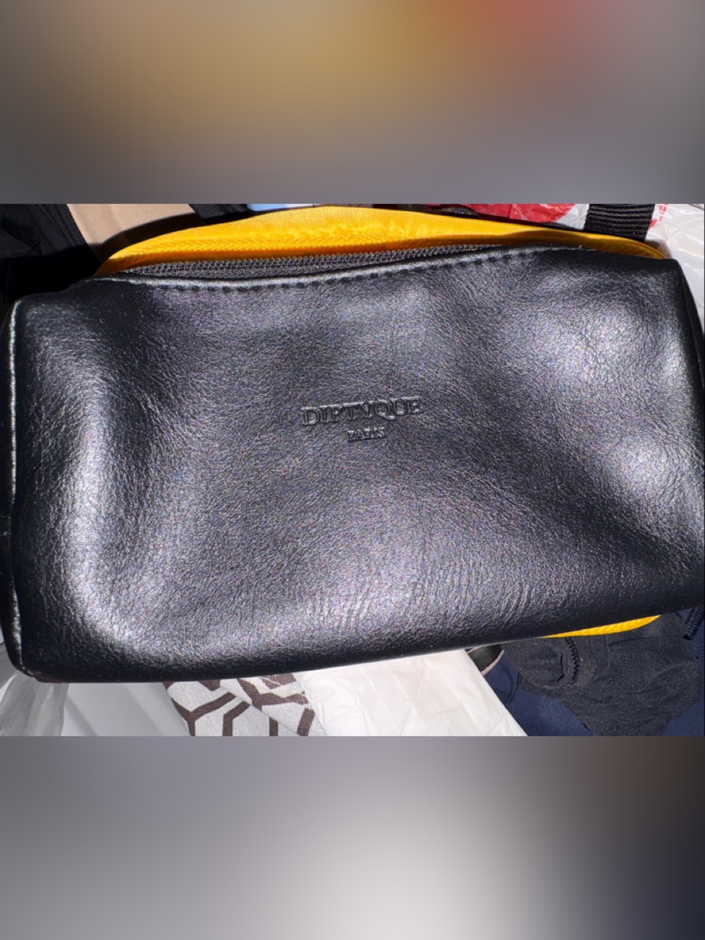diptyque black empty bag for make up or something two compartments with zippers